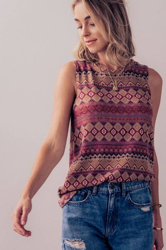 AZTEC PRINT SLEEVELESS TOP