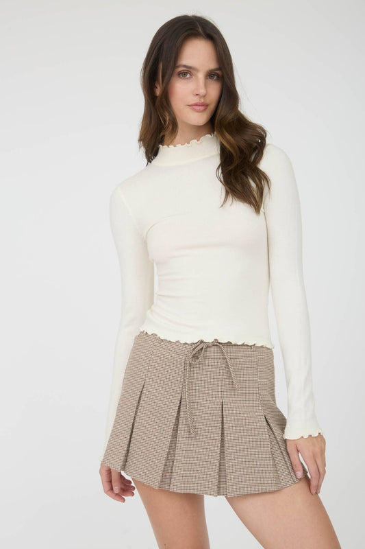 LETTUCE TRIM MOCK NECK SWEATER KNIT TOP