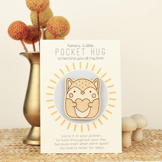 Wooden Pocket Hug, Fox. Thinking of You Gift