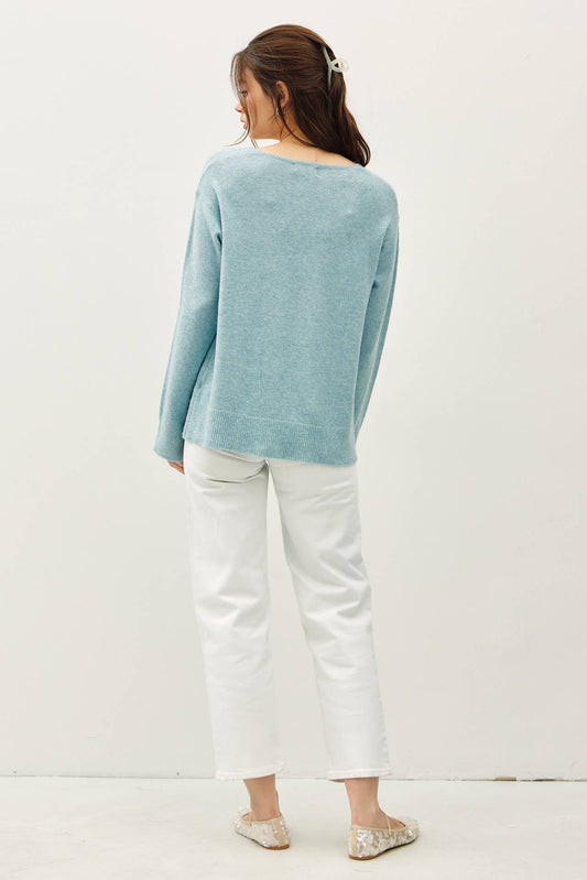 WOOL BLEND RELAXED V-NECK SWEATER