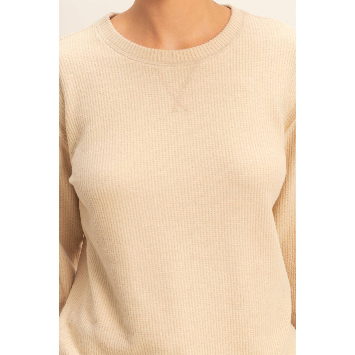 Brushed Waffle Crew Neck Long Sleeve Top