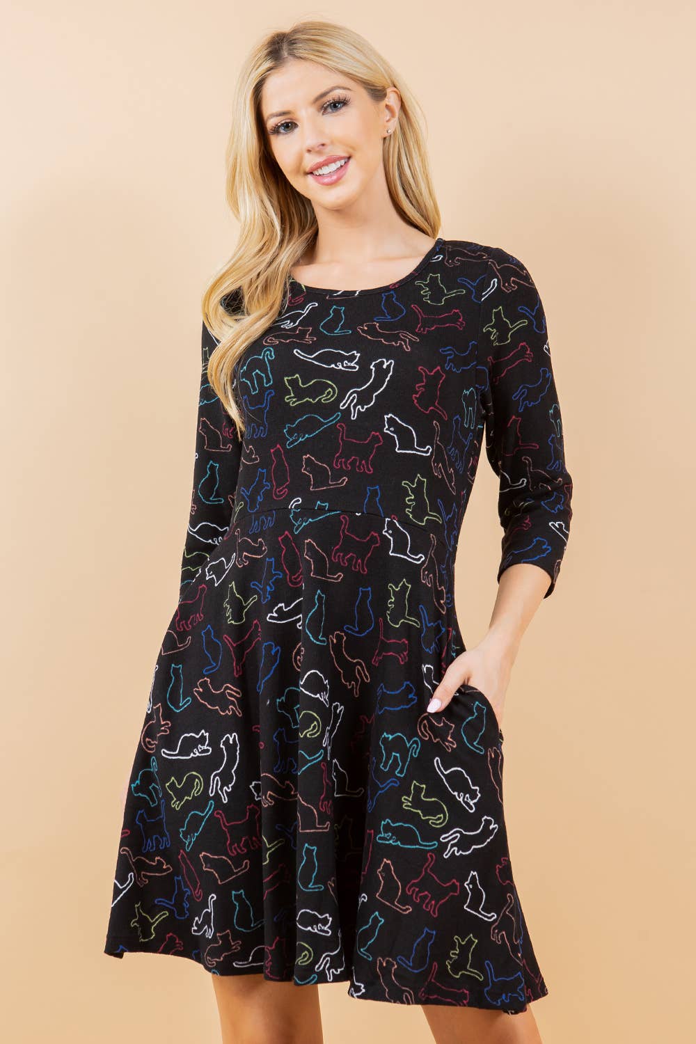 Colorful Cat Outline Winter Tunic Dress