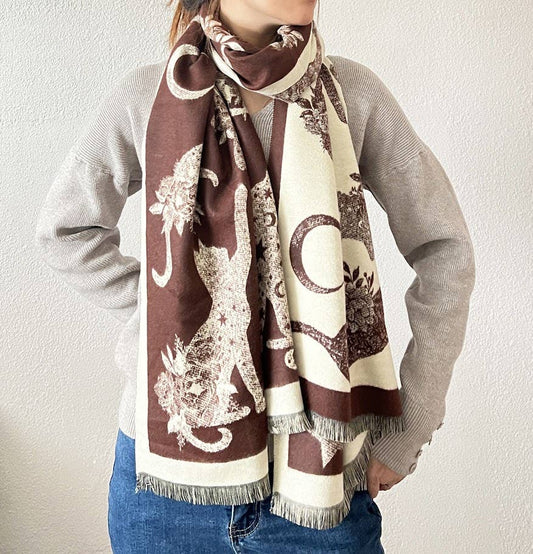 Cat Print Reversible Cashmere Wrap Scarf