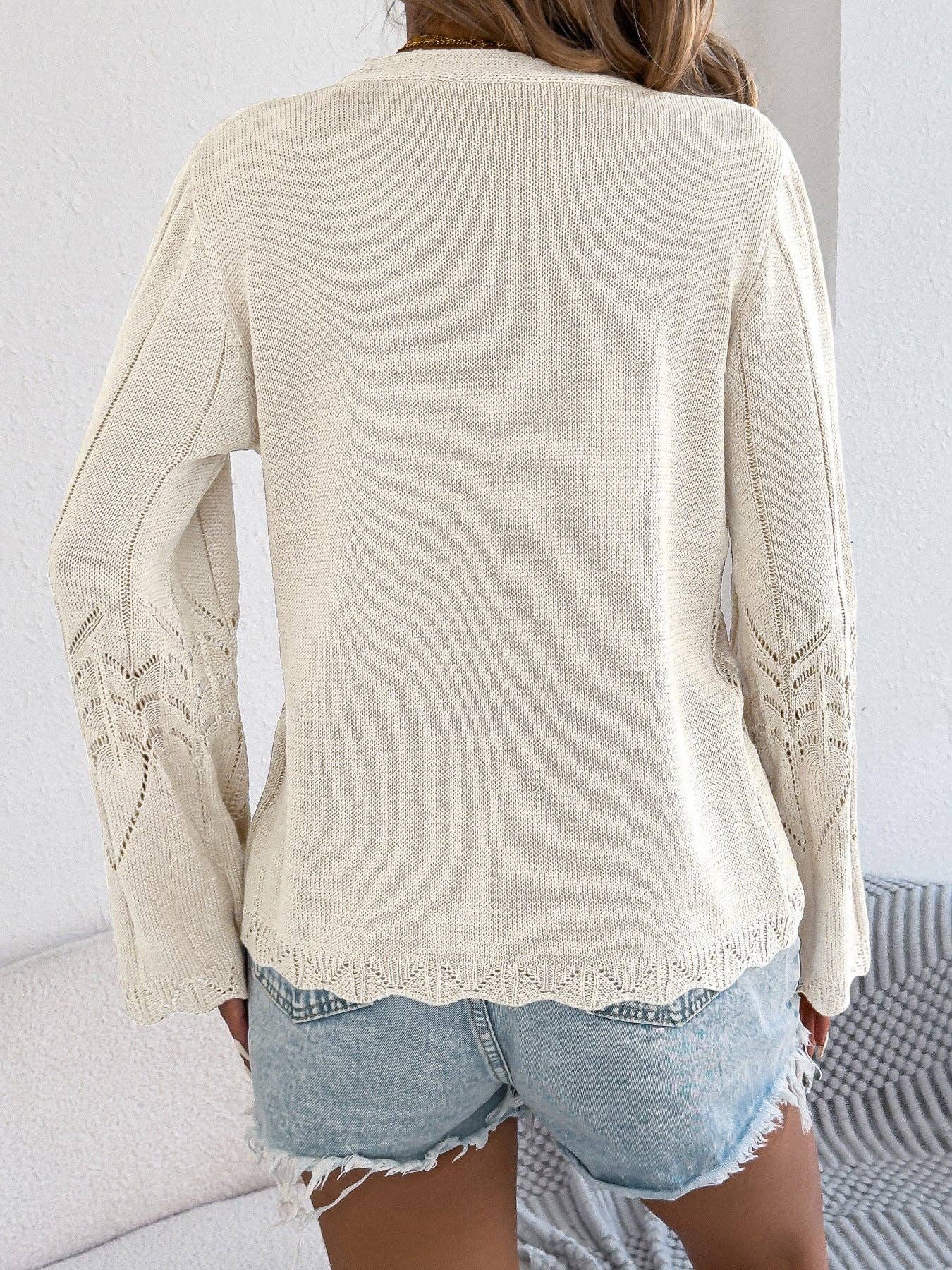 Crochet Knit Tie Front Cardigan with Bell Sleeves