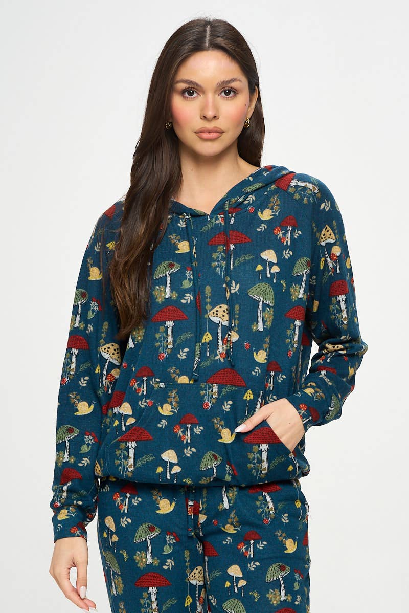 Mushroom Bug and Floral Print Hoodie