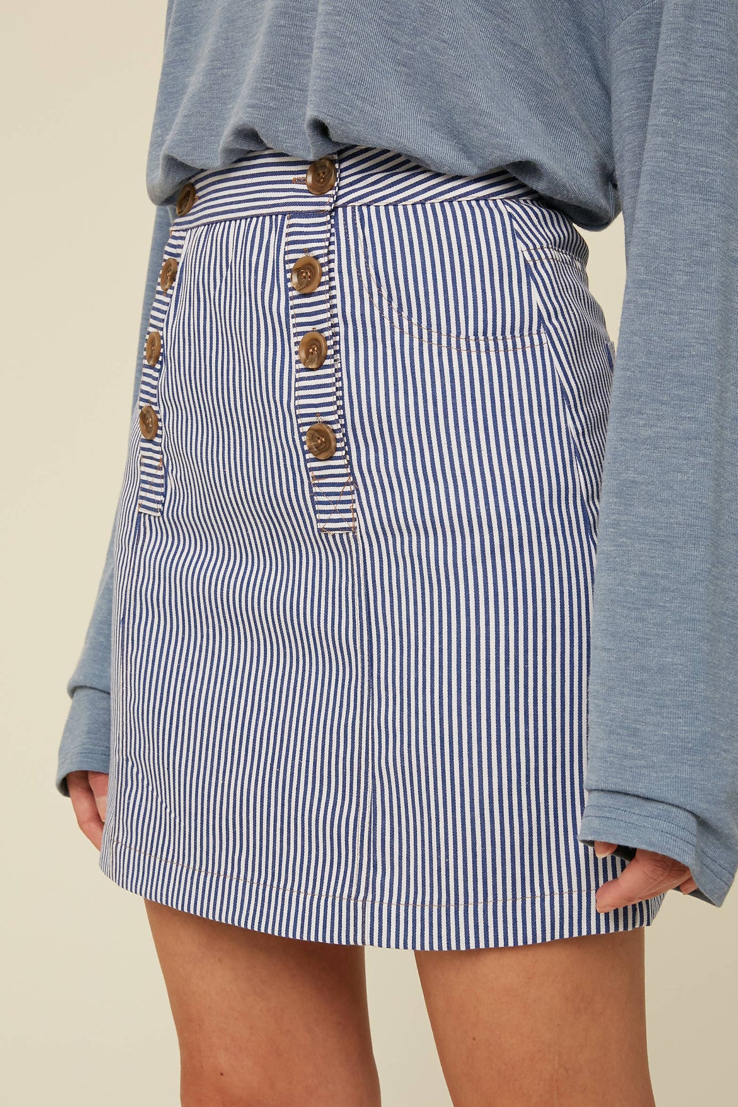 Striped Button Detail Mini Skirt