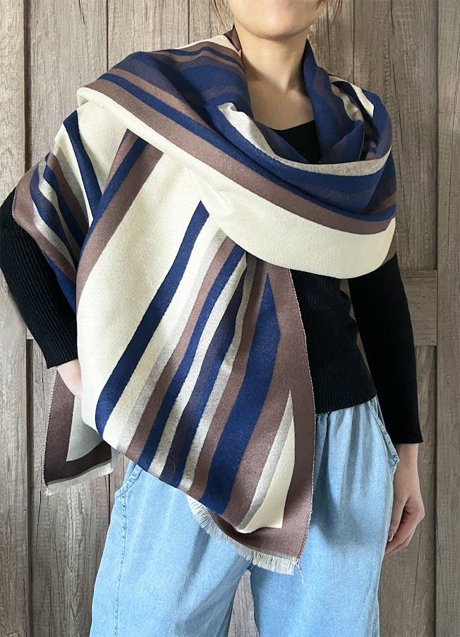 Elegant Geometric Striped Cashmere Large Wrap Scarf