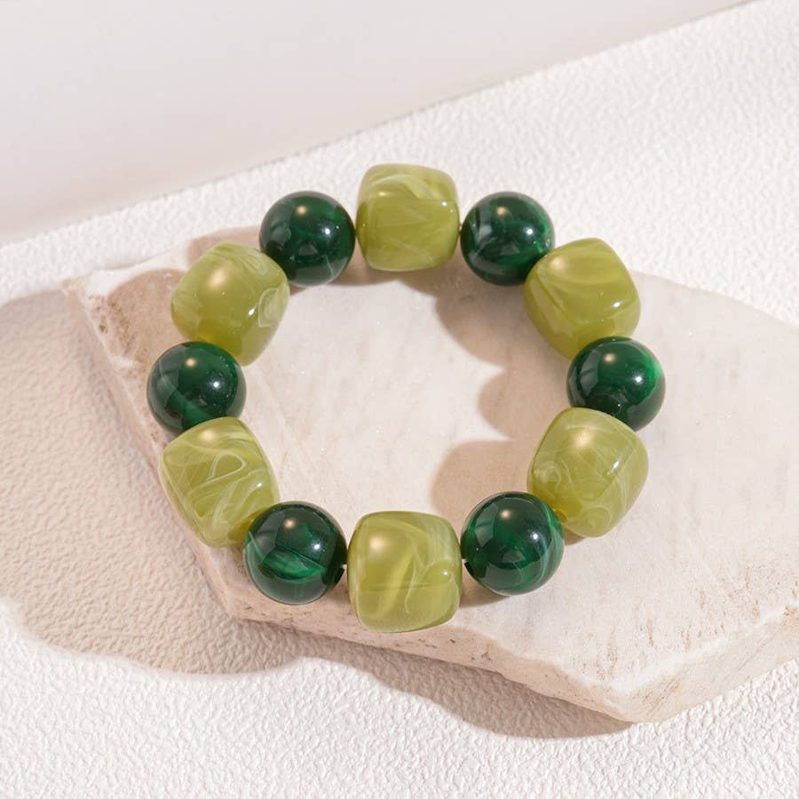 Color-Block Cube Circle Stretch Cord Bracelet | 40B5197