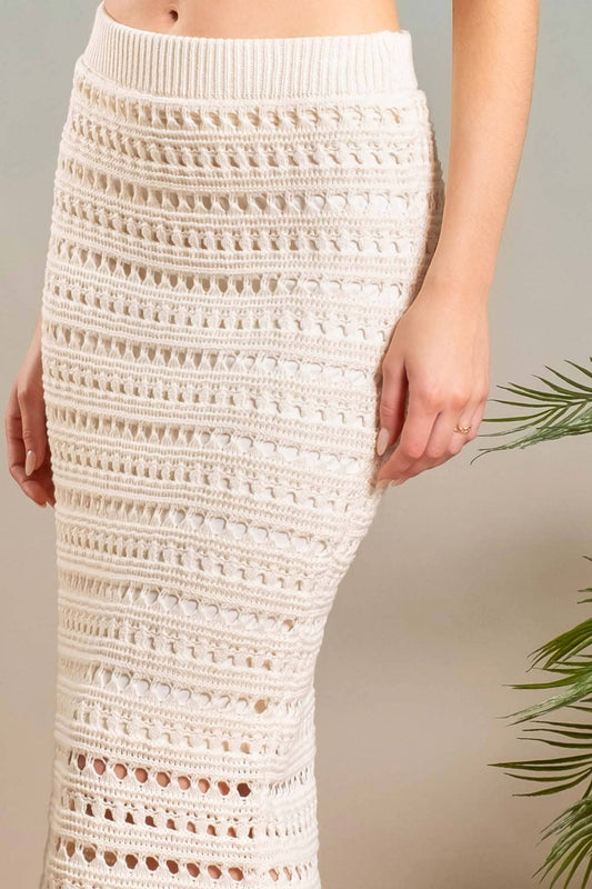 Cotton Crochet Knit Midi Skirt