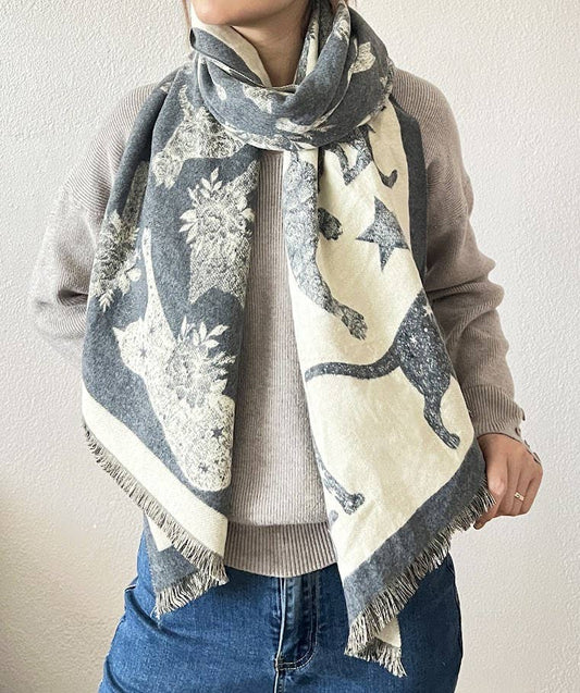 Cat Print Reversible Cashmere Wrap Scarf