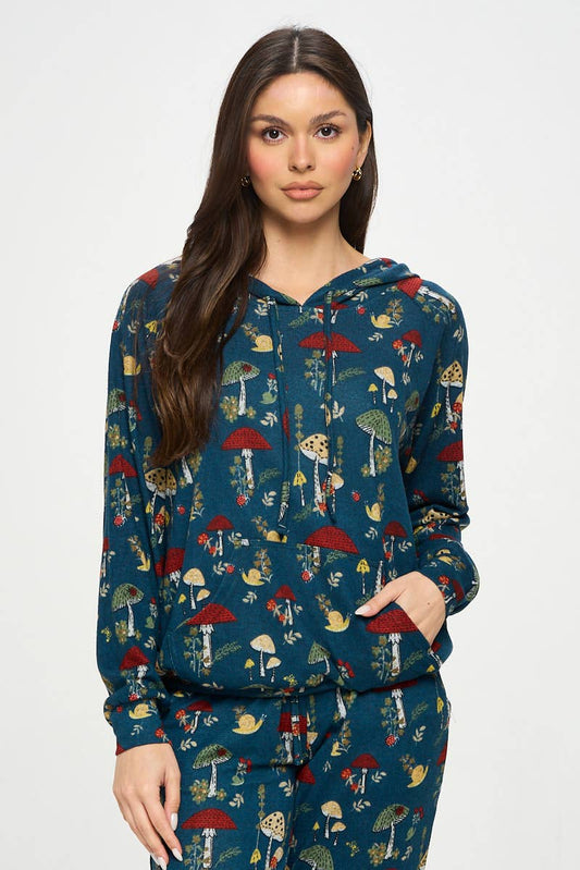 Mushroom Bug and Floral Print Hoodie