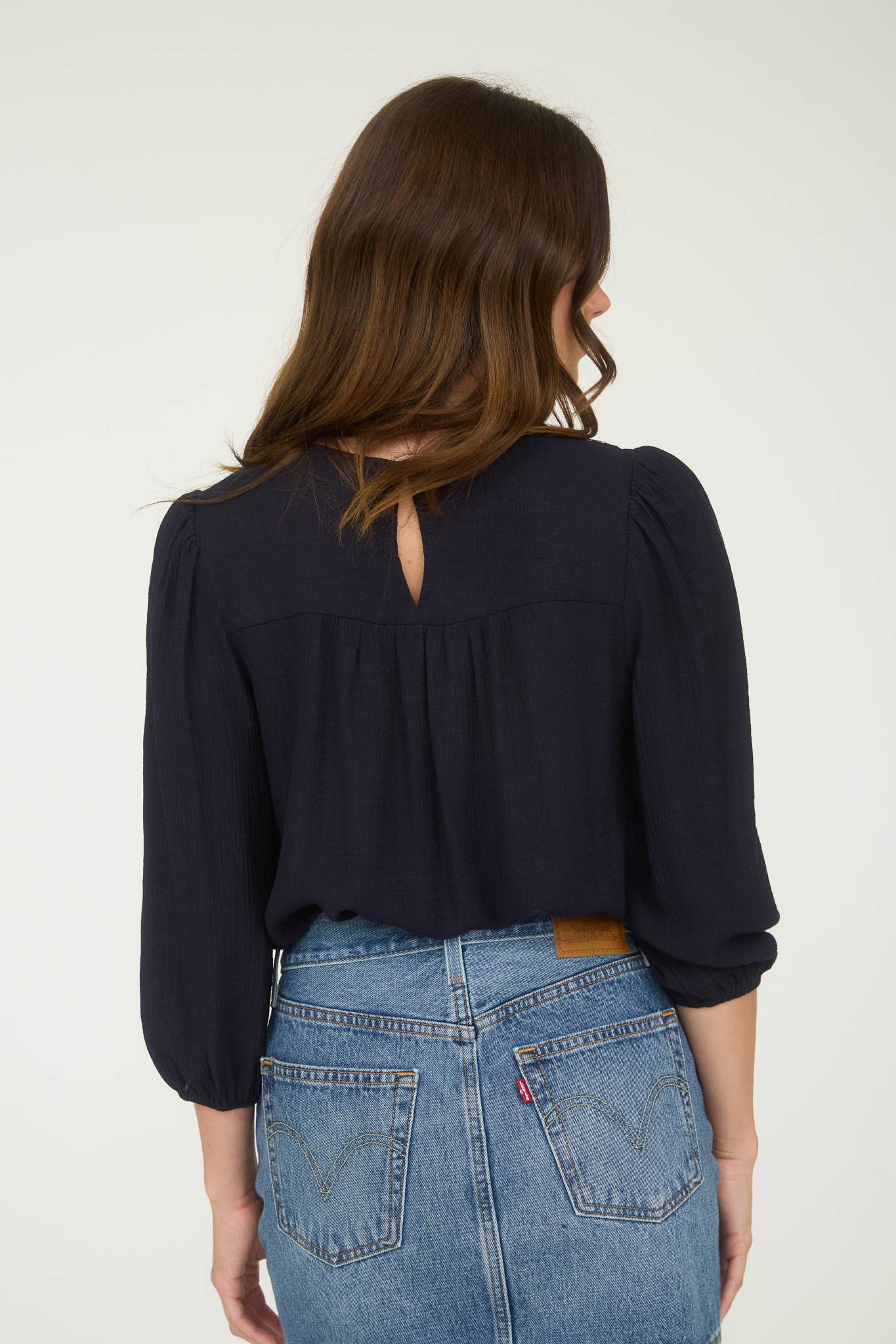 FLORAL EMBROIDERED YOKE 3/4 SLEEVE BLOUSE