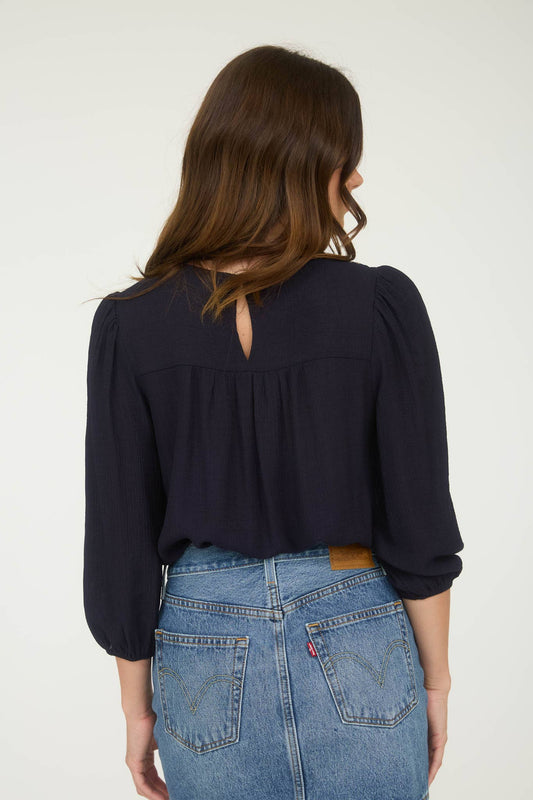 FLORAL EMBROIDERED YOKE 3/4 SLEEVE BLOUSE