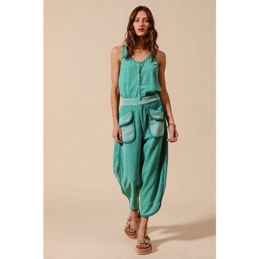 Mineral Washed Snap Front Terry Jumpsuit