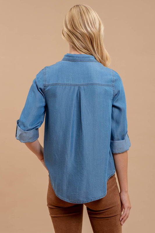 Chambray Camp Sleeve Snap Shirt