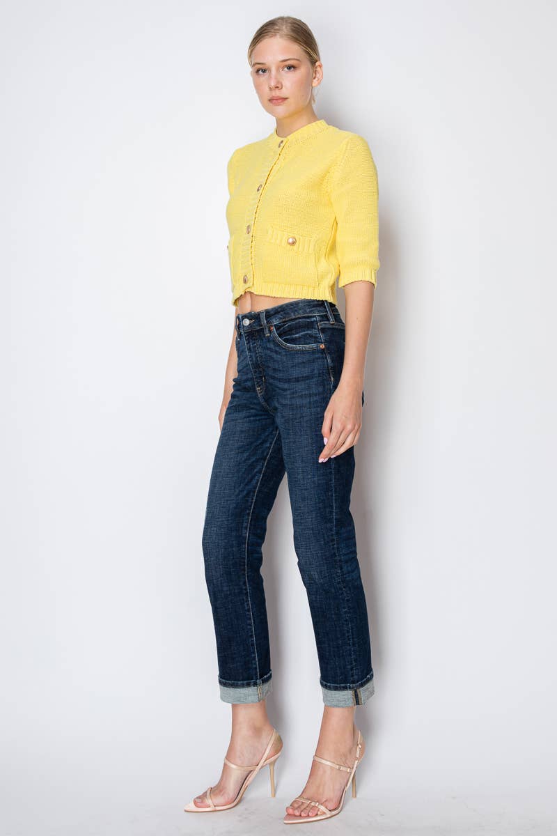 TUMMY CONTROL HIGH RISE STRETCH STRAIGHT W/ SINGLE CUFF JEAN
