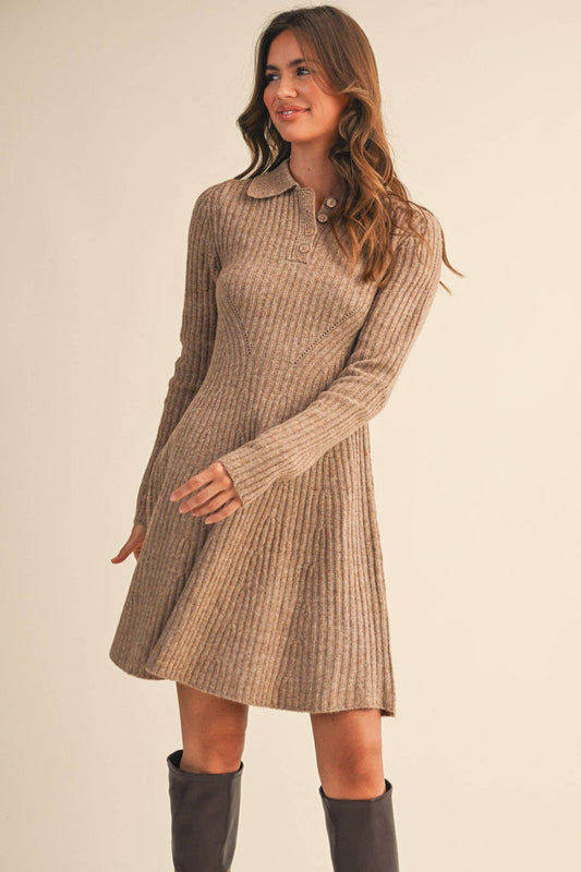 RIBBED SWEATER FLARED MINI DRESS