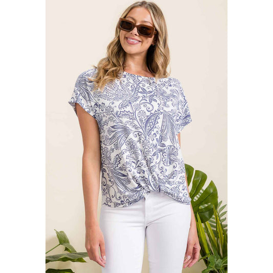 PAISLEY RAYON SLUB KNOT FRONT DOLMAN