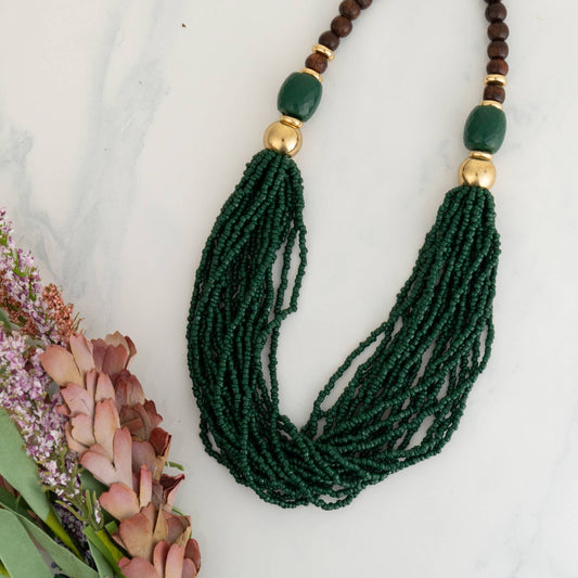 Beaded Necklace Safiya Multi-Row Seed Bead 16" Statement