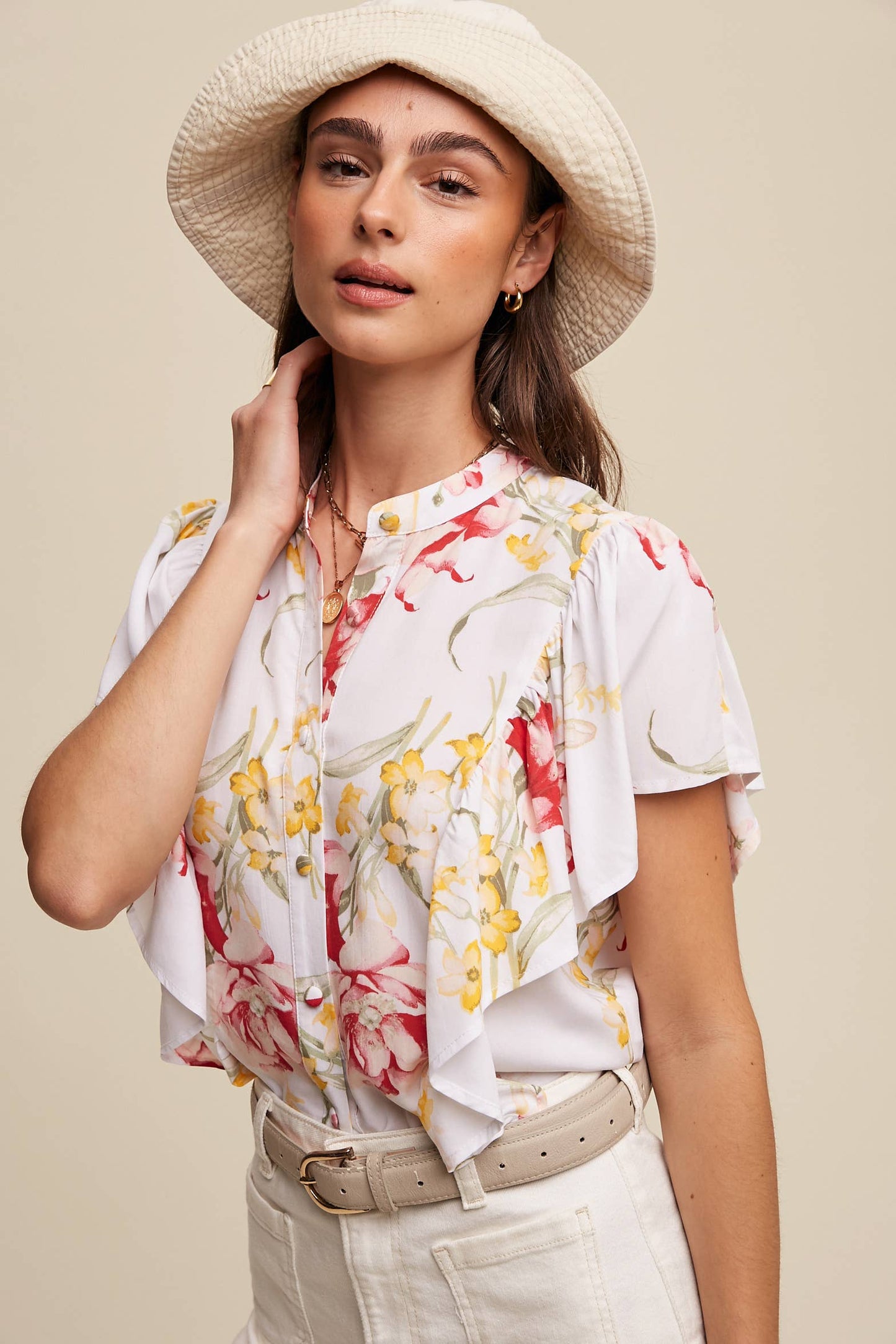Floral Flutter Sleeve Blouse