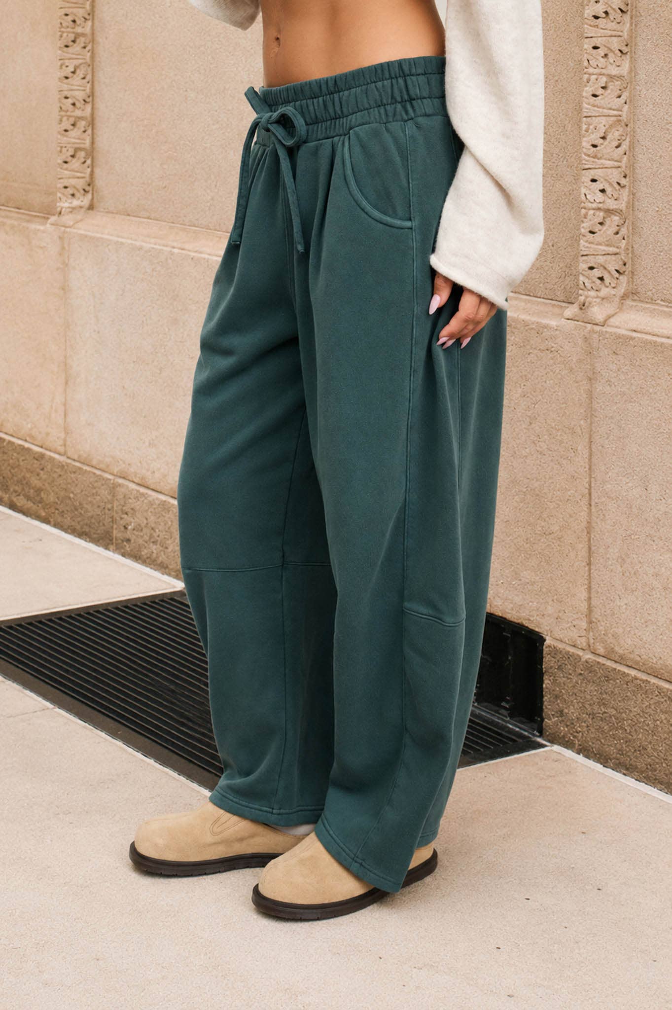 SMOCKED WAIST DRAWSTRING WIDE LEG SWEATPANTS
