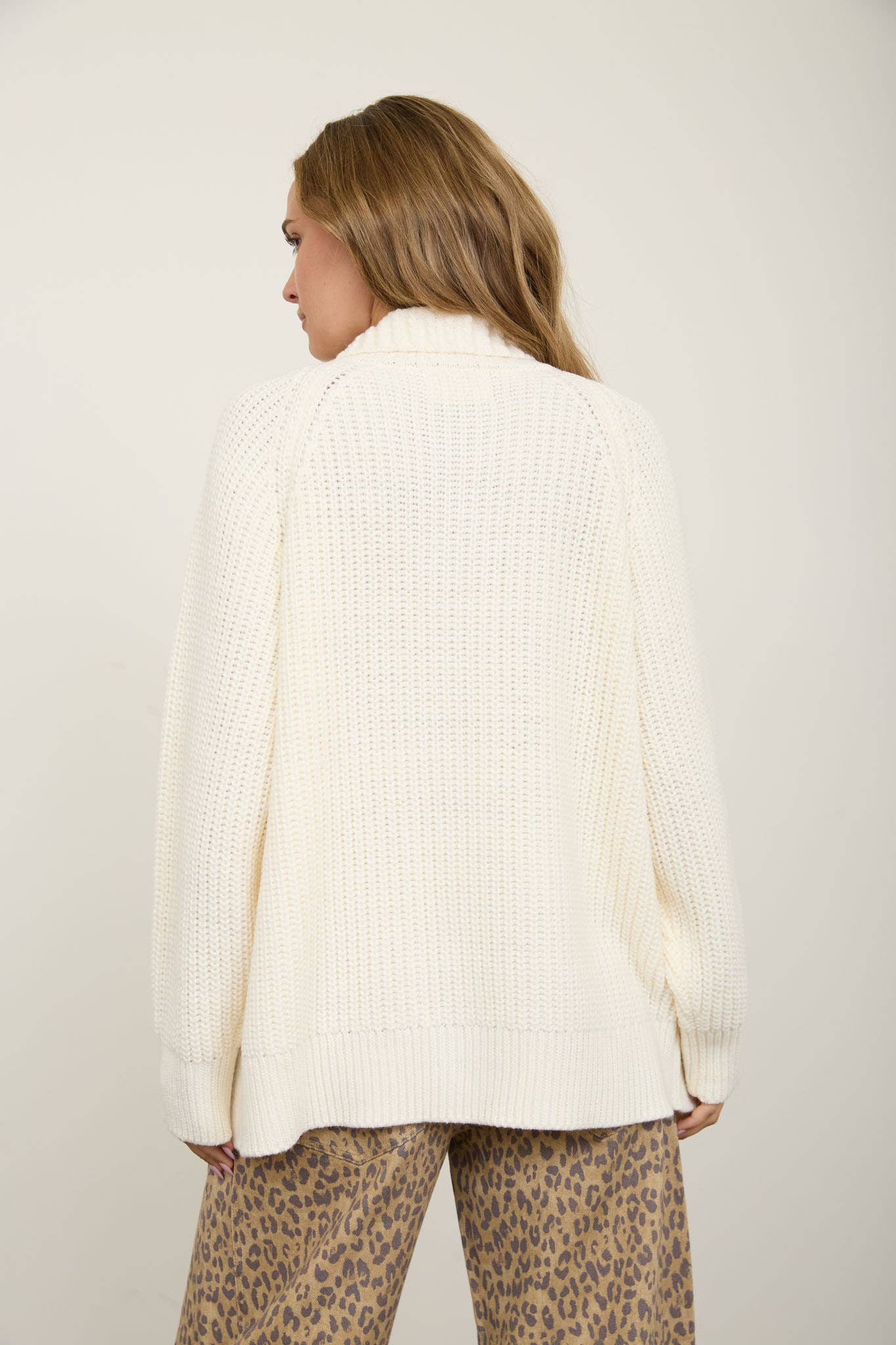 HIGH NECK TOGGLE RIB LONG LINE KNIT CARDIGAN
