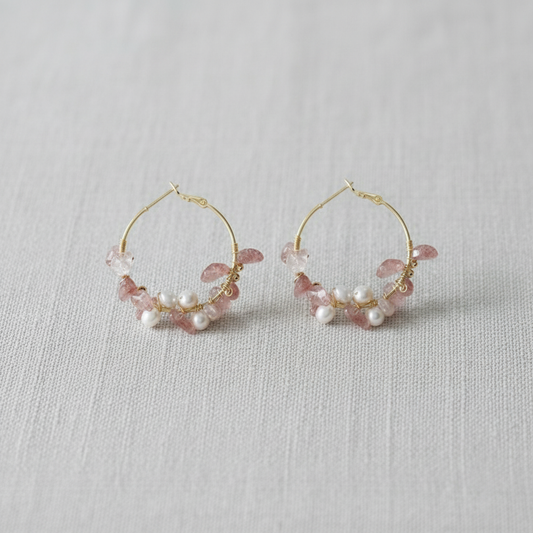Strawberry Quartz and Pearl Earrings
