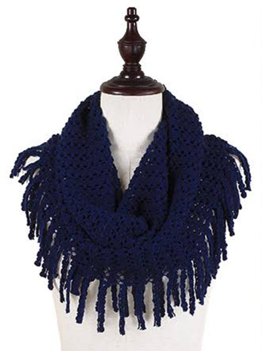 Solid Tube Infinity Scarf with Fringes