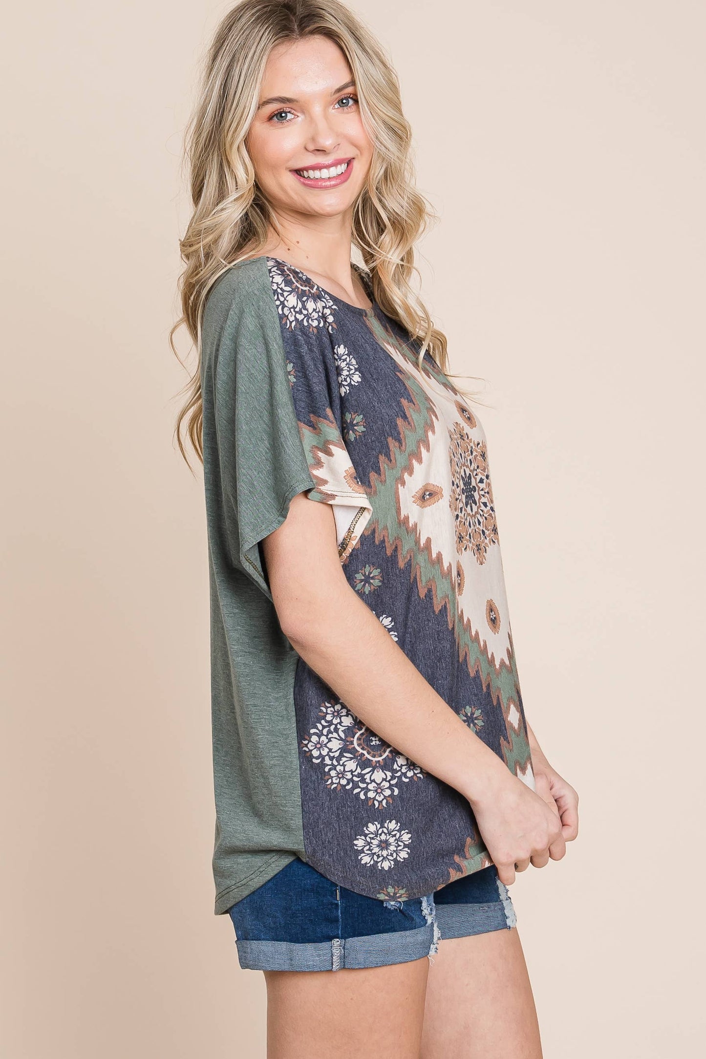 Floral Chevron Off Shoulder Top