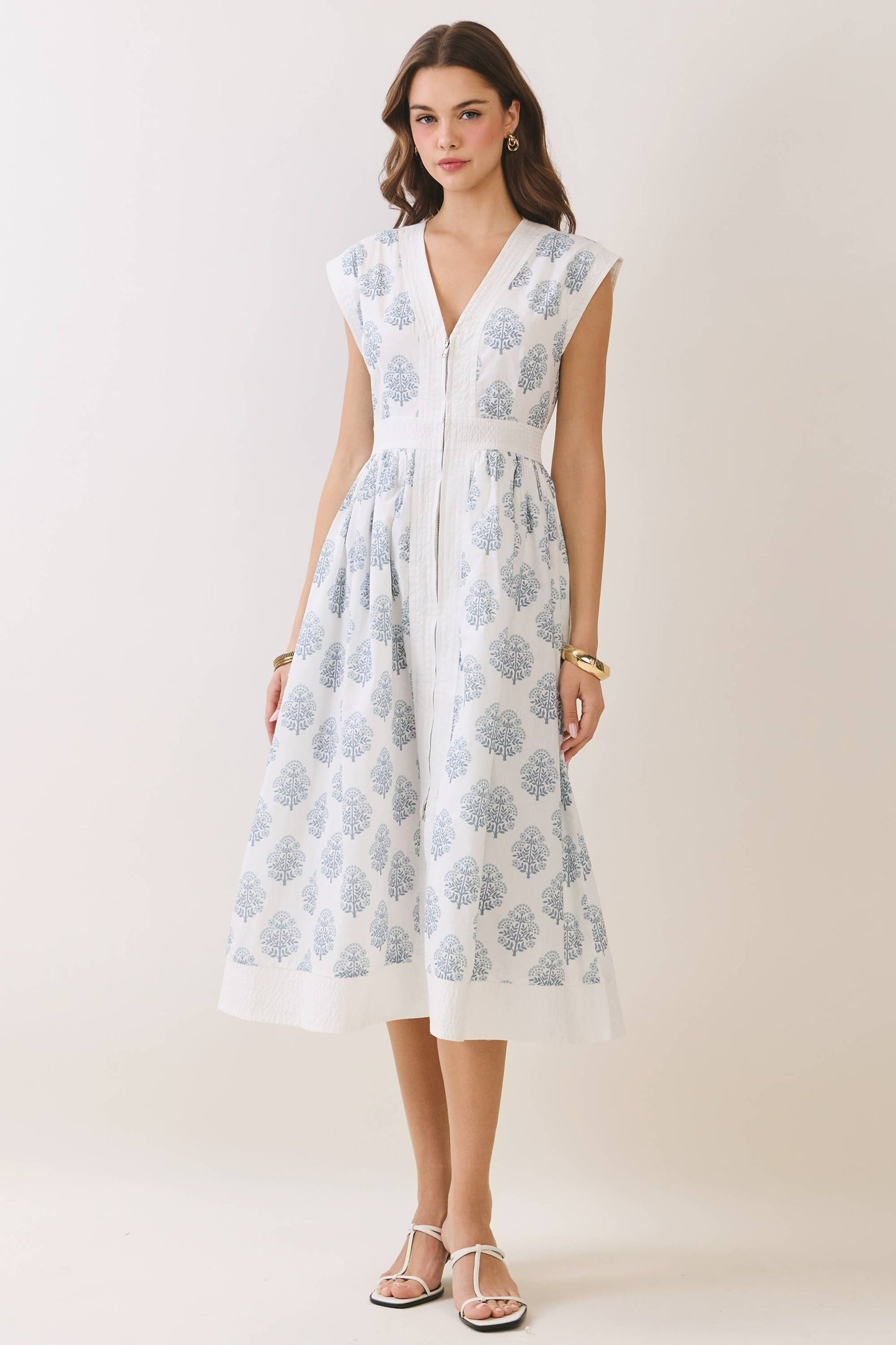 Floral Print Zipper Front Midi Dress