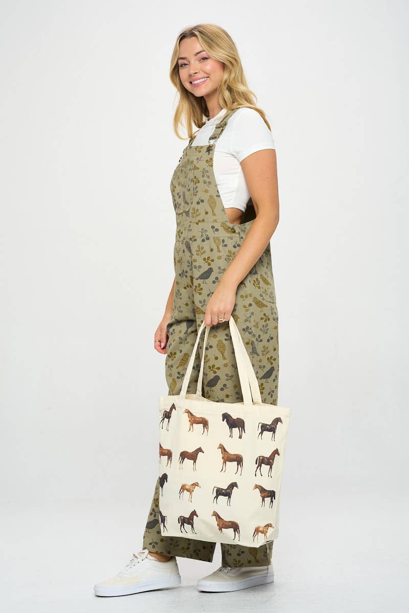 HORSE PRINT TOTE BAG WITH POCKETS