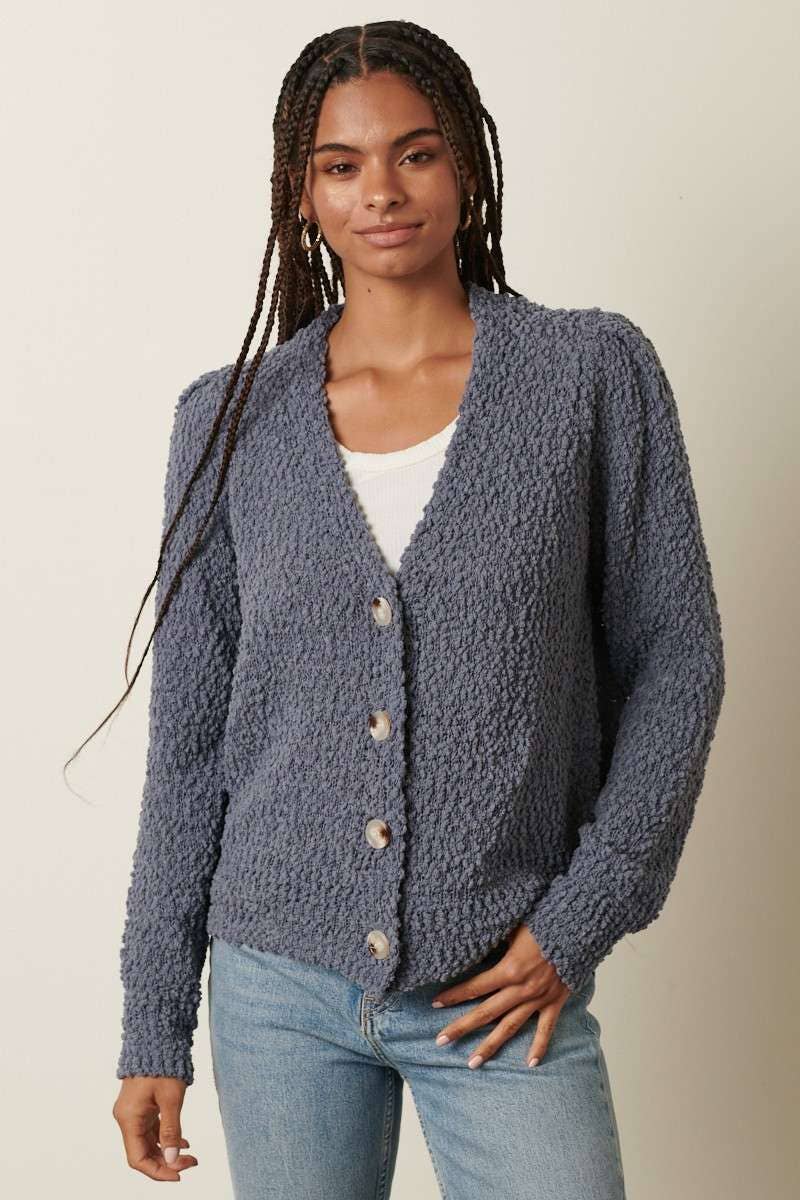 POPCORN SWEATER KNIT CARDIGAN
