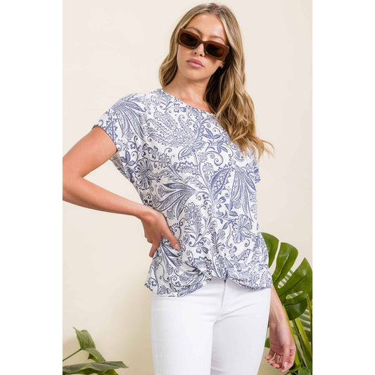PAISLEY RAYON SLUB KNOT FRONT DOLMAN