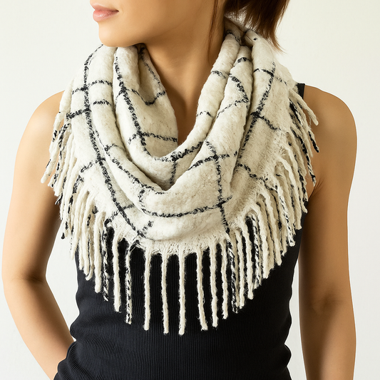 Plaid Fringed Infinity Scarf