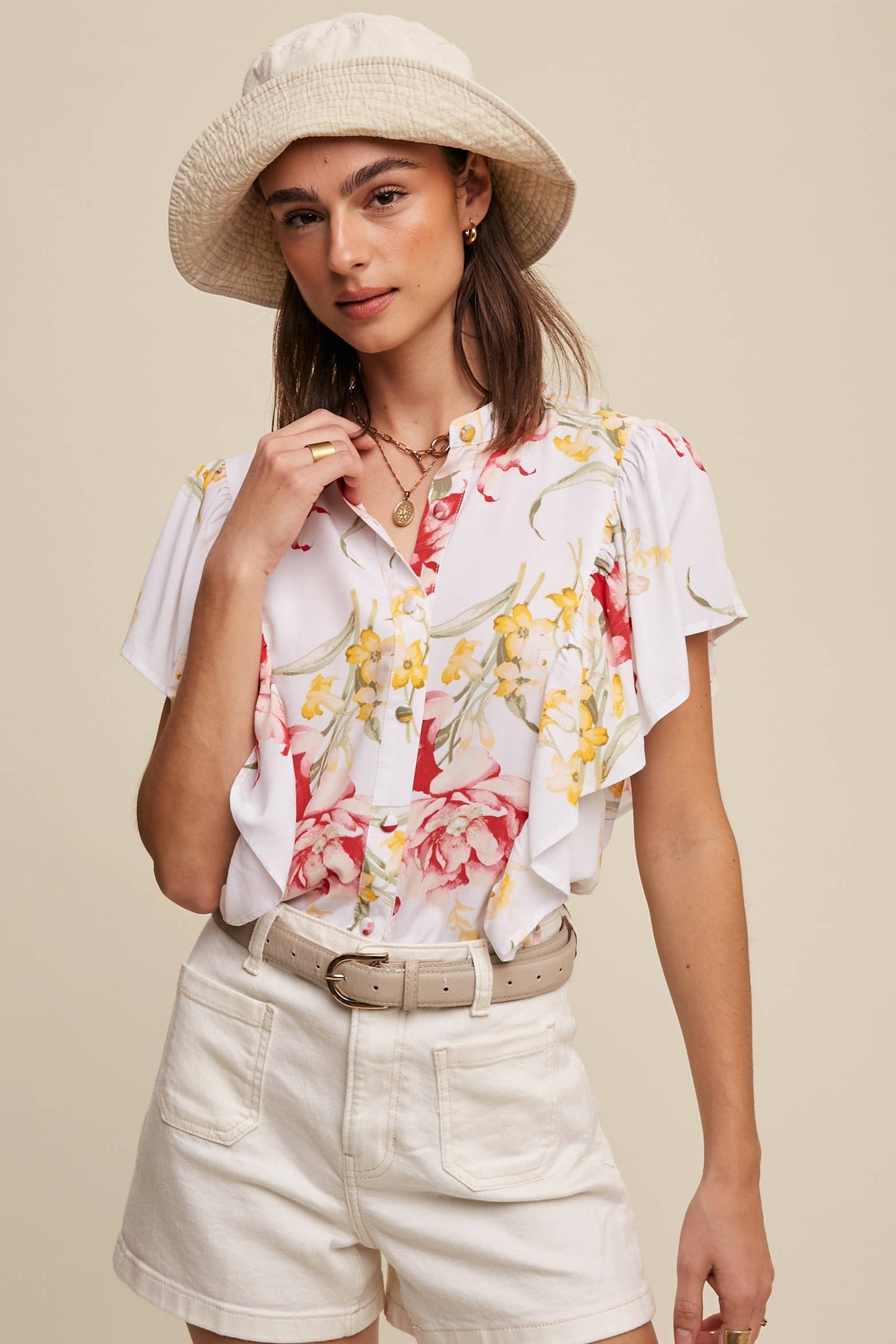 Floral Flutter Sleeve Blouse