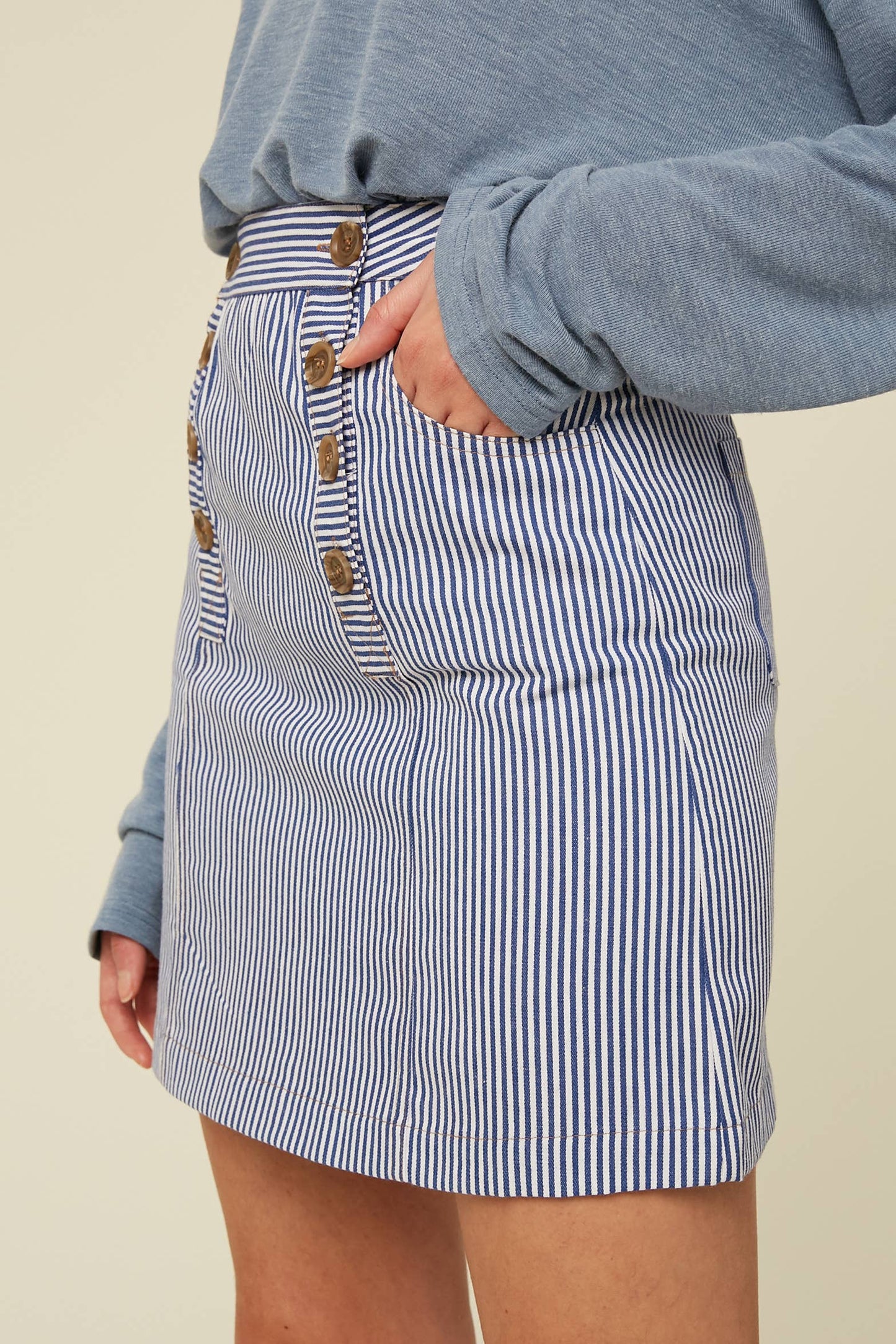 Striped Button Detail Mini Skirt