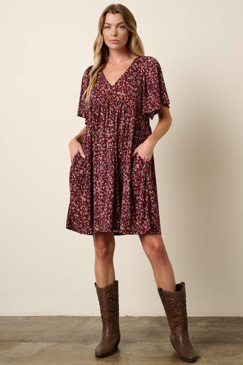 ANIMAL PRINT BABYDOLL MINI DRESS