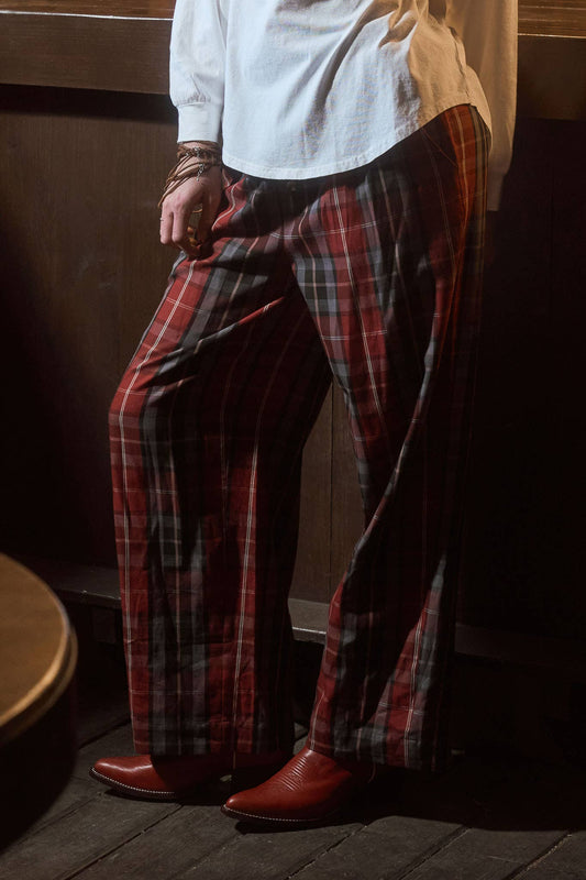 PLAID ELASTIC WAIST LOUNGE PANTS