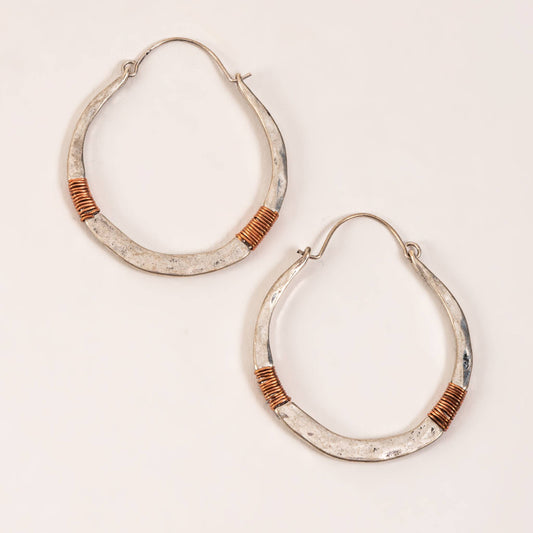 Western Earrings Wild Spirit Silver and Copper Hammered Hoop