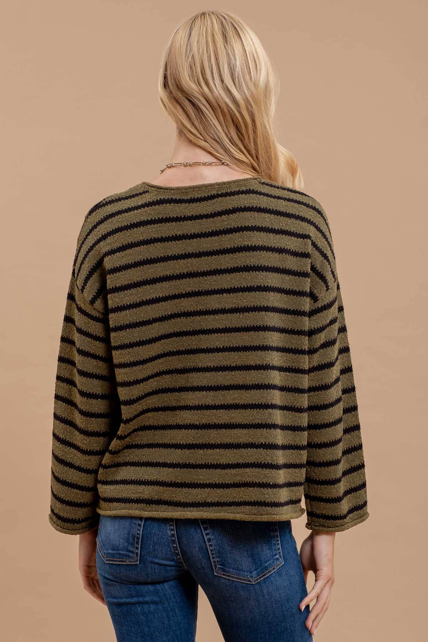 Drop Shoulder Striped Sweater