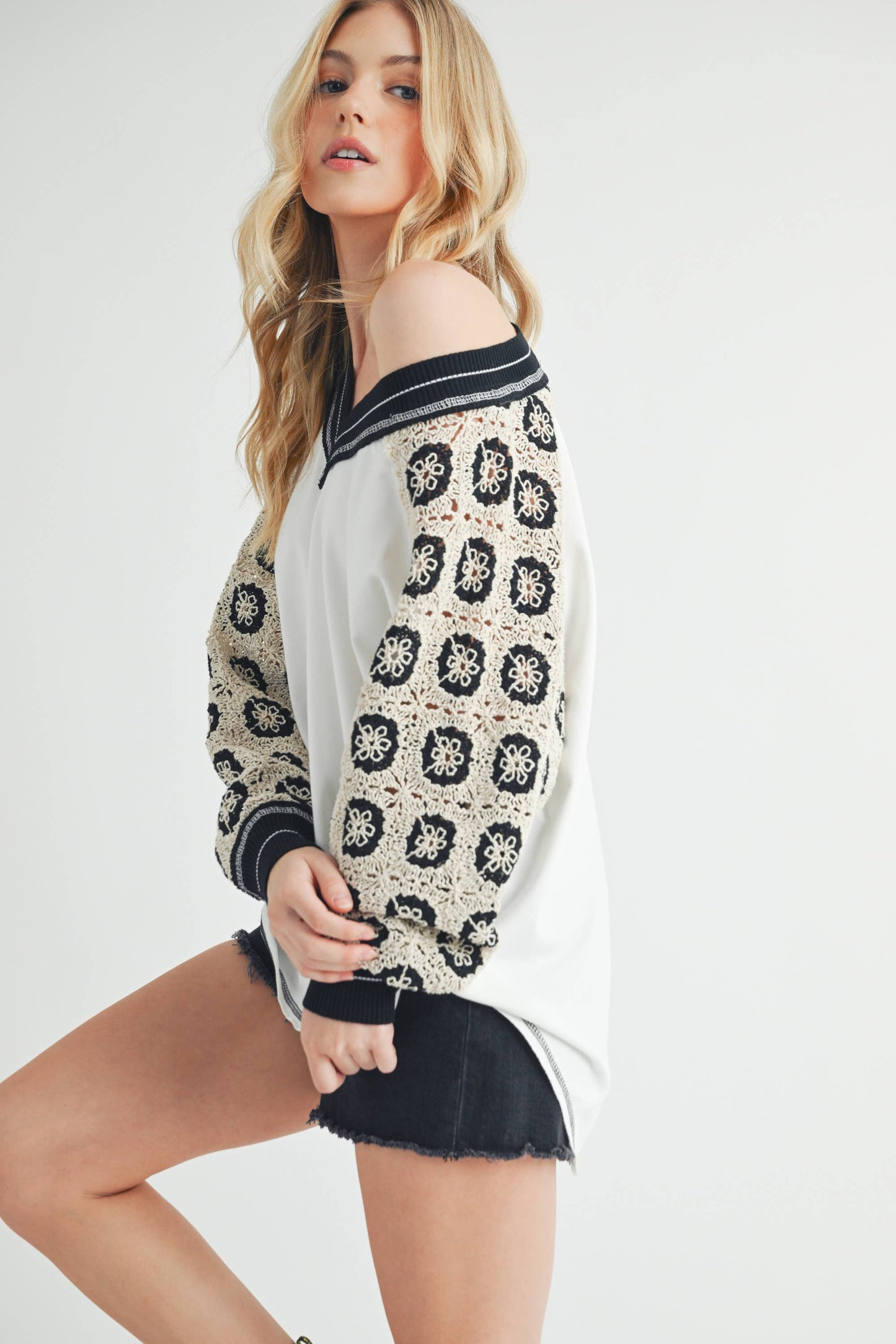 Deina Crochet Sleeve Top