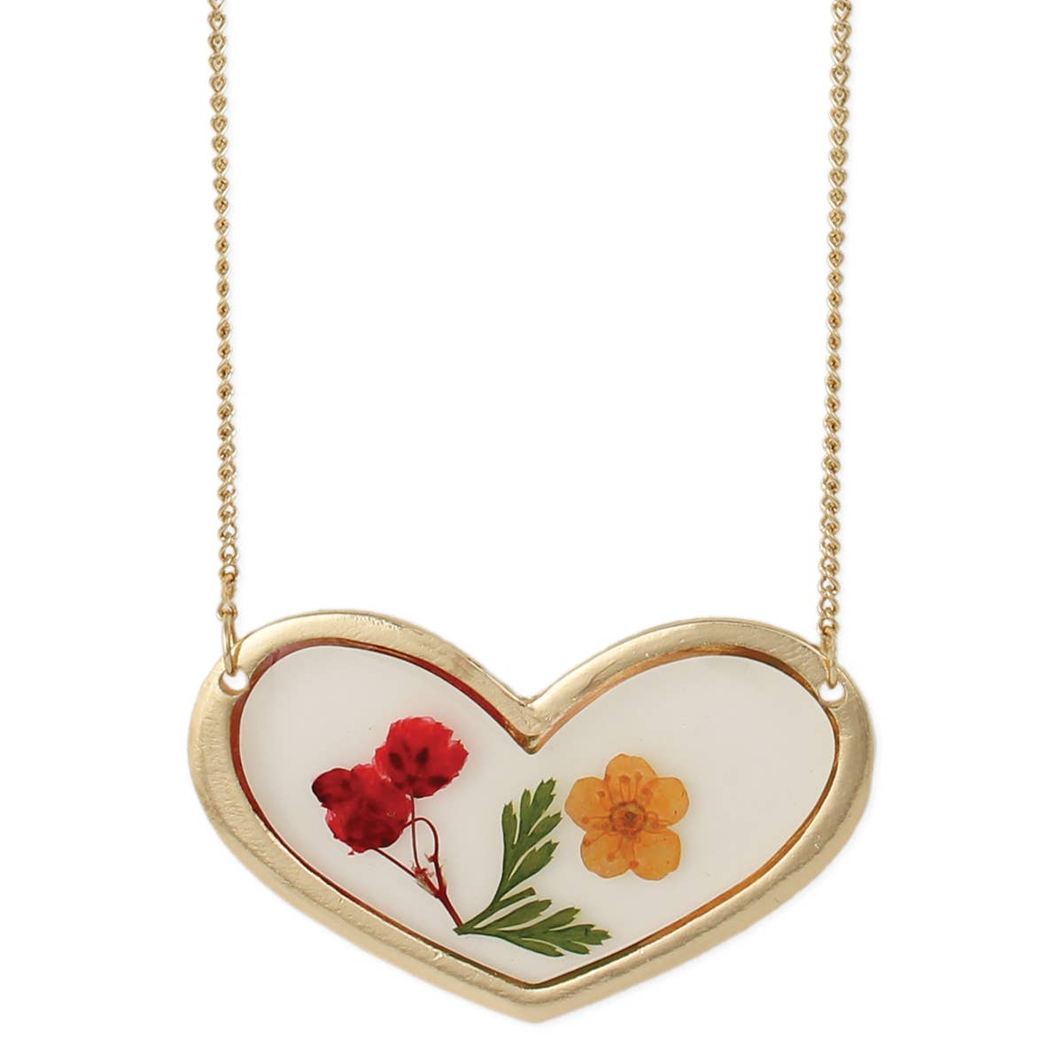 Cottage Floral Large Heart Dried Flower Necklace