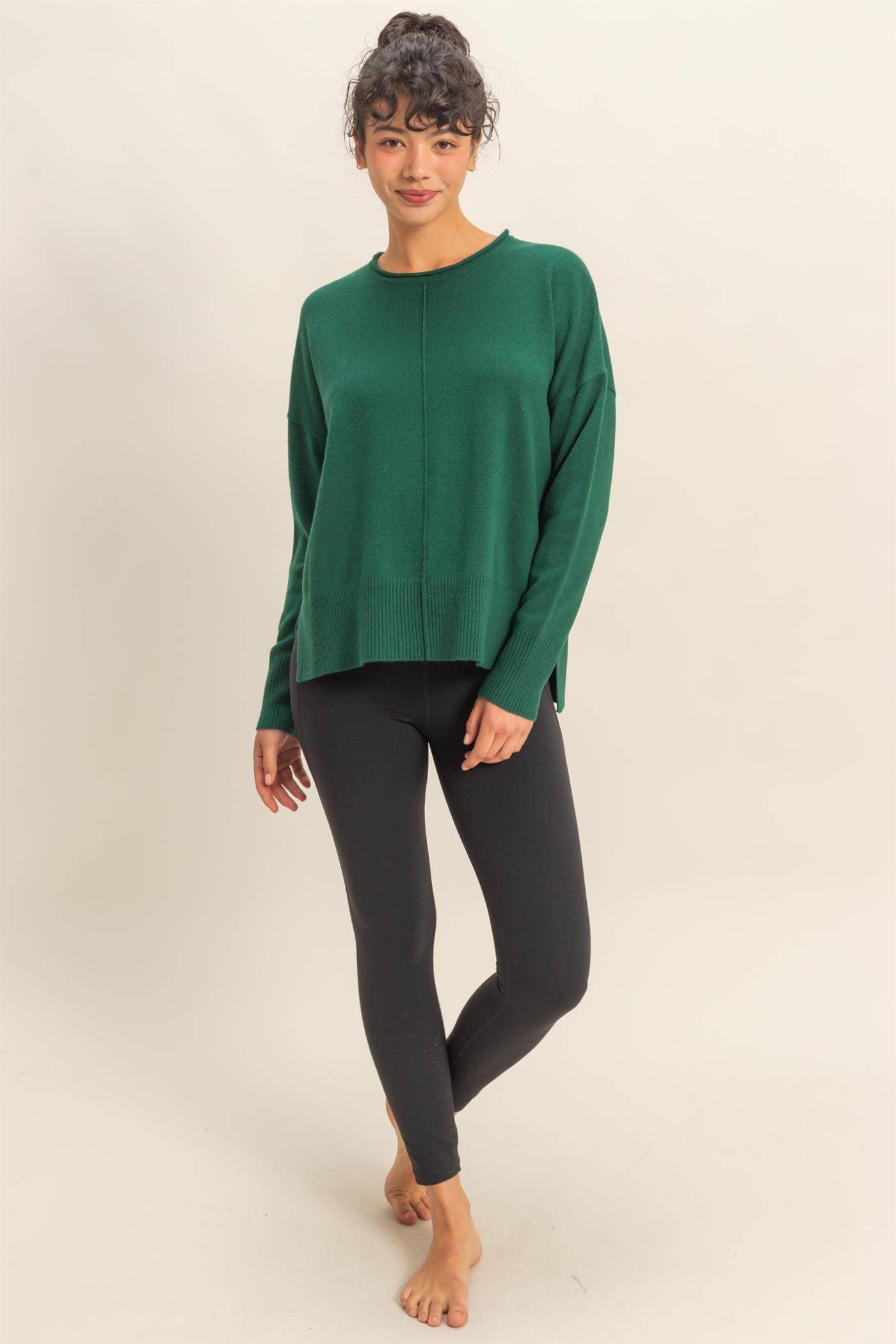 Round Roll Neck Drop Shoulder Sweater