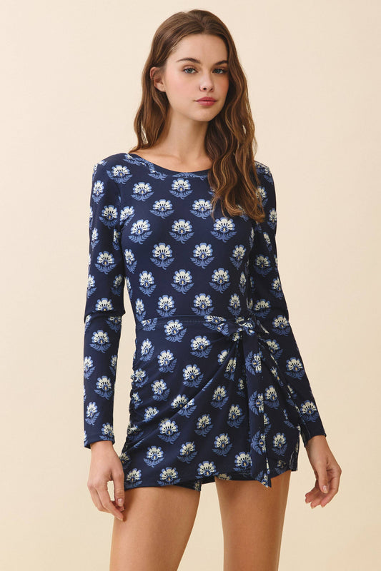 Scoop Back Tie Front Drape Detail Bodycon Dress