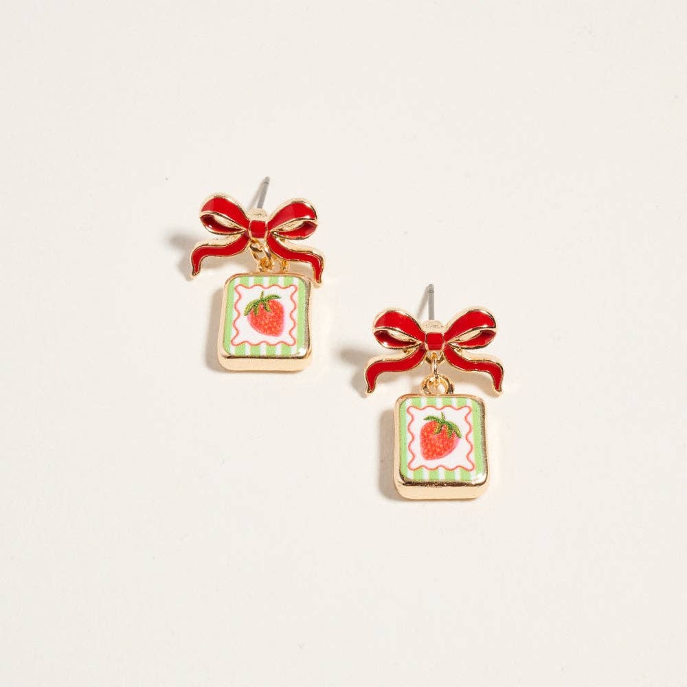 Vintage Print Tile Enamel Bow Earrings