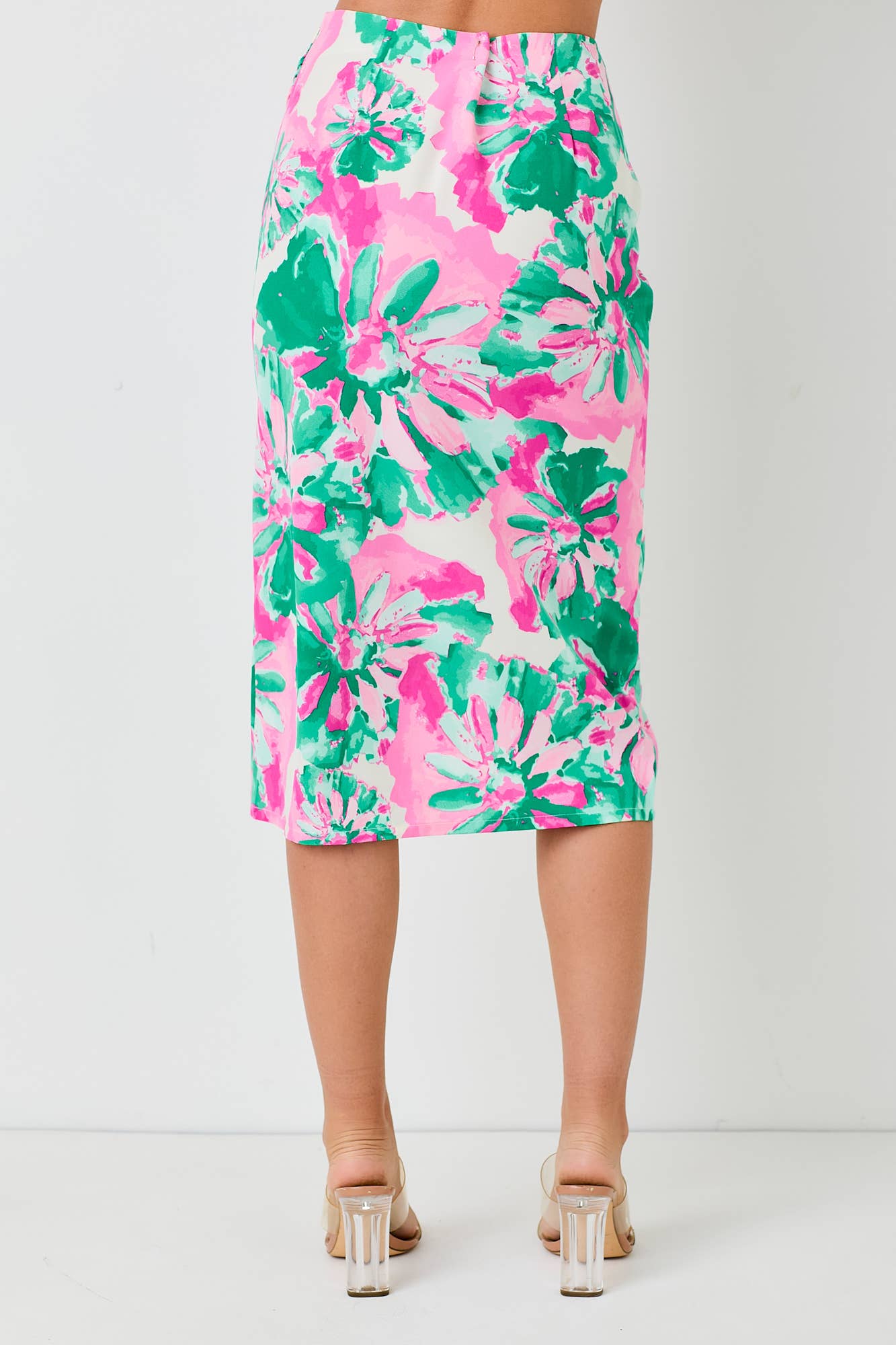 FLORAL PRINT TWIST MIDI SKIRT