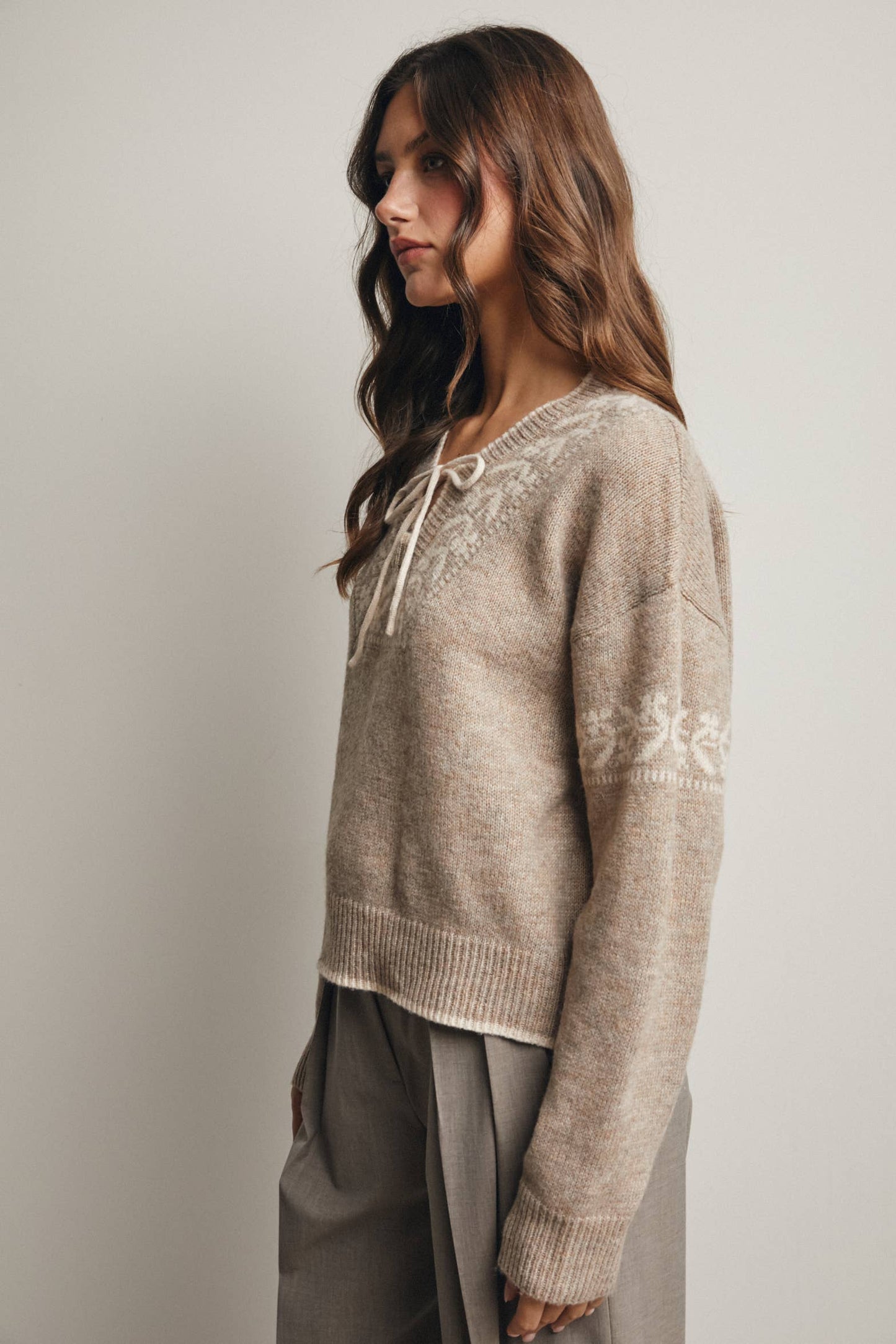 Fair Isle Tie-Neck Sweater