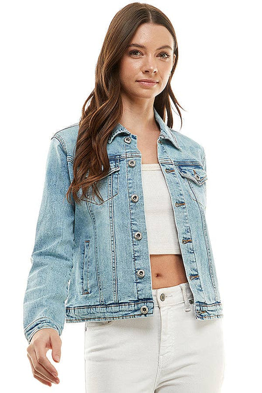 Cotton Blend Stretch Denim Jacket