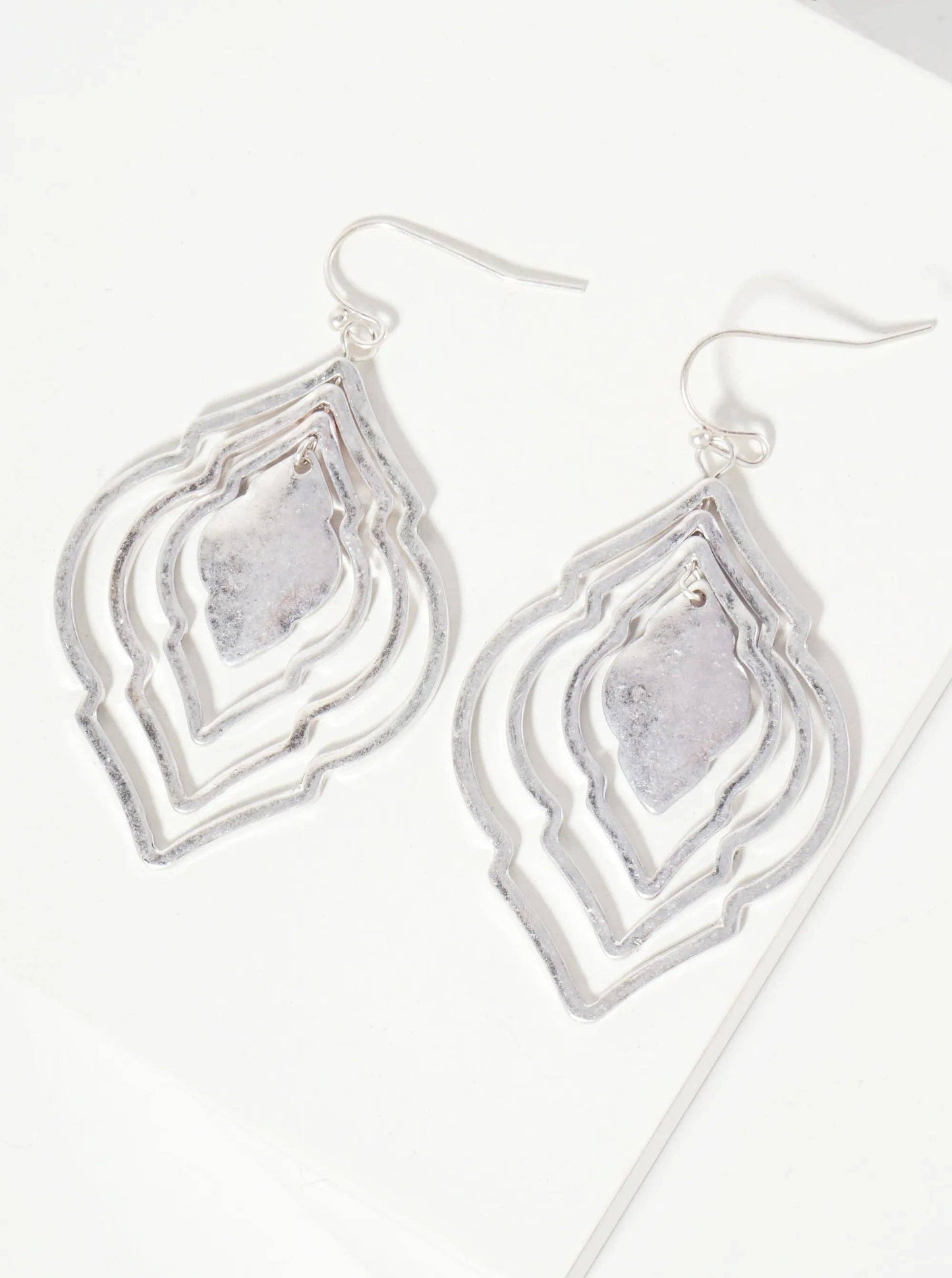 Metal Four Layered Quatrefoil Dangle Drop Earrings