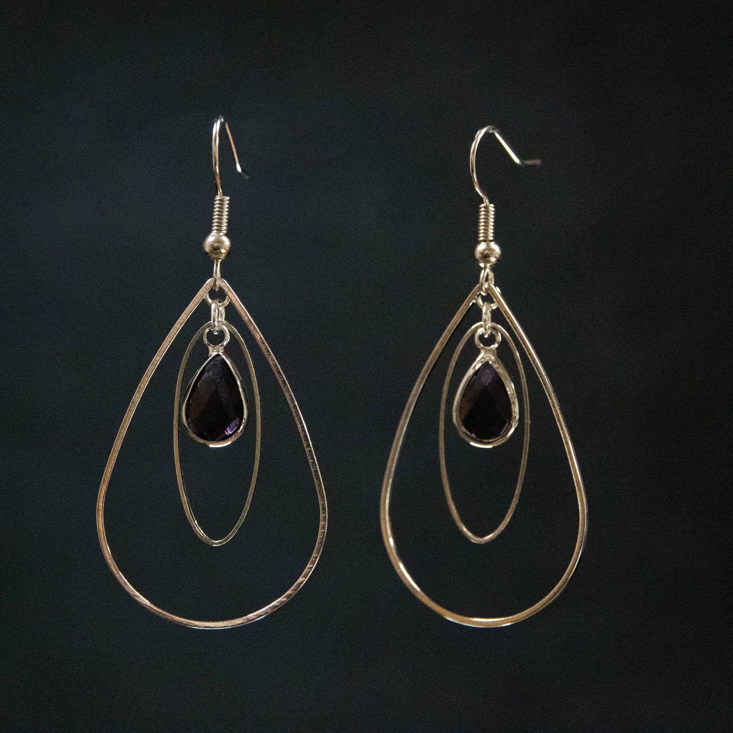 Oval and Purple Teardrop Hoop Earrings